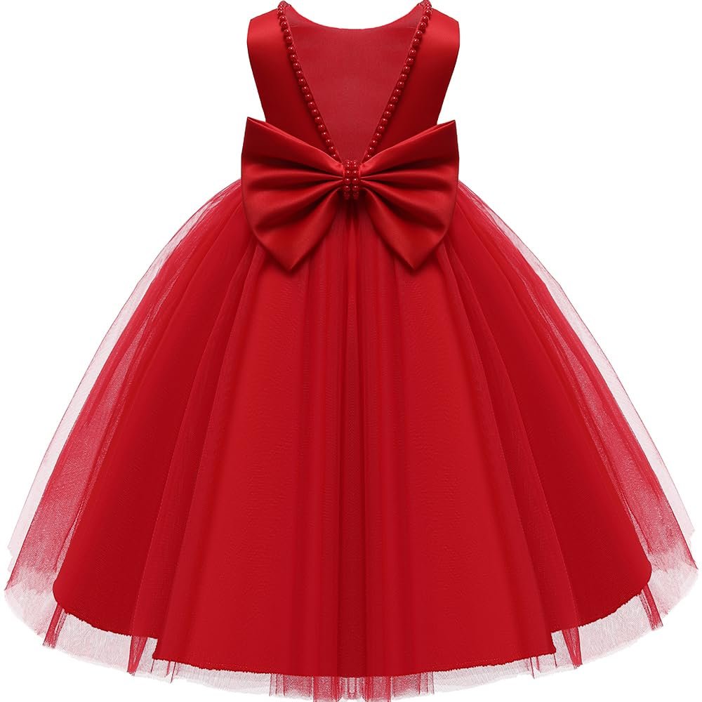 Toddler Girl Birthday Dress, Red Party Wedding Flower Christmas Earster Sleeveless Floor Length Tutu Tulle Dance Gown 4 Years Old