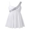 Agoky Big Girls Sequin Camisole Open Back Chiffon Tulle Leotard Dance Dress Lyrical Ballet Dance Ice Skating Costume White 6
