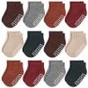 JAKIDAR 12 Pair Baby Toddler Socks Non-Slip Grip Cotton Ankle Socks for Boys Girls Non Skid Soles for Infants Kids, Angola Red, 6-12 Months view 1