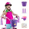 BOAO Kid's Bicycle Basket Streamers Set, Unicorn Children's Bike Handlebar Wicker Basket Bike Streamers Bell and Stickers,Bike Basket Front Decoration for Girls (Purple) view 2