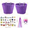 BOAO Kid's Bicycle Basket Streamers Set, Unicorn Children's Bike Handlebar Wicker Basket Bike Streamers Bell and Stickers,Bike Basket Front Decoration for Girls (Purple) view 3