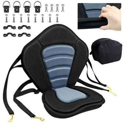 Kayak Seat Deluxe Padded Fishing Boat Seat Deluxe Sit-On-Top Canoe Seat Cushioned - Comfortable Backrest Support Universal Sit with Adjustable Back Strap Detachable Storage Bag