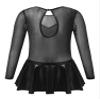 easyforever Girls See-Through Long Sleeve Keyhole Back Ruffle Dance Leotards Jumpsuit Latin Ballet Dancewear Black 12 view 2