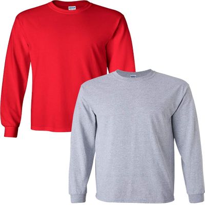 Gildan Men's Heavy Cotton Long Sleeve T-Shirt, Style 5400, (2 Pack) Medium Red-Sportgrey