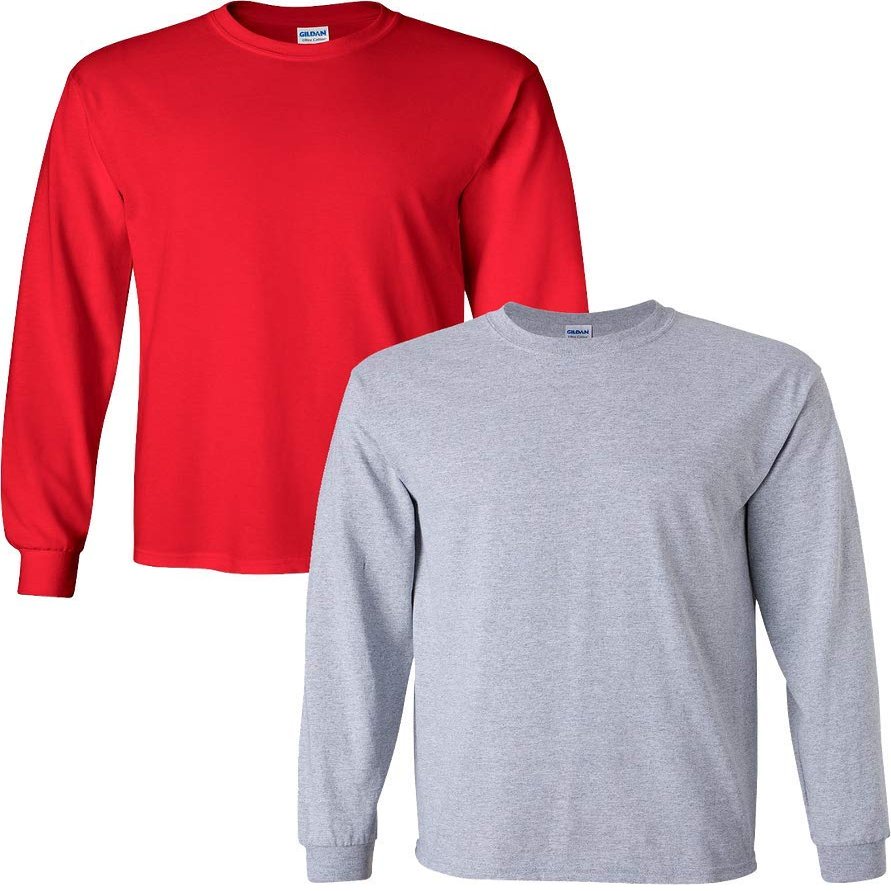 Gildan Men's Heavy Cotton Long Sleeve T-Shirt, Style 5400, (2 Pack) Medium Red-Sportgrey