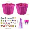 Boao Kid's Bicycle Basket Streamers Set, Unicorn Children's Bike Handlebar Wicker Basket Bike Streamers Bell and Stickers,Bike Basket Front Decoration for Girls (Rose RED) view 3