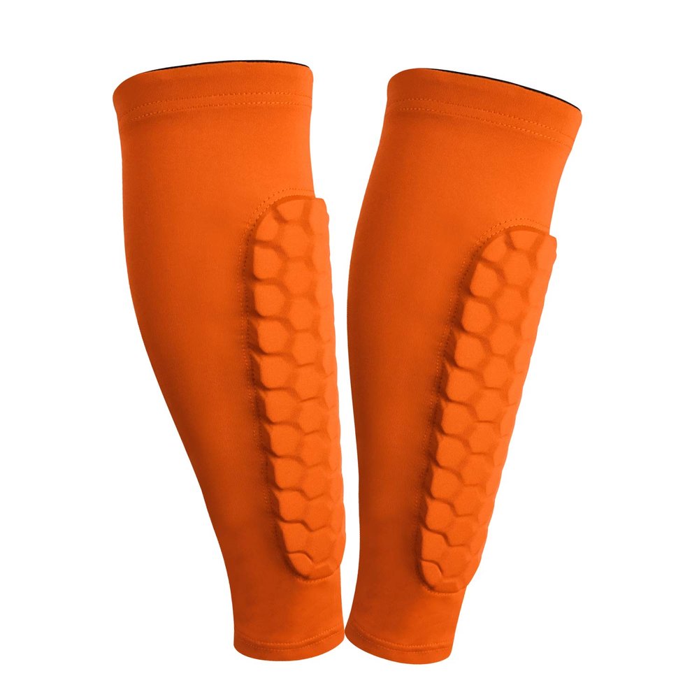 ESGTON Soccer Shin Guards for Youth Adult, Protective Gear Shin Brace Support for Football Basketball Volleyball Soccer Baseball-Orange