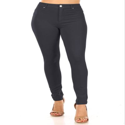 FashionJOA Casual Stretch Button Zip Closure Mid Rise Comfort Skinny Ponte Pants Charcoal S