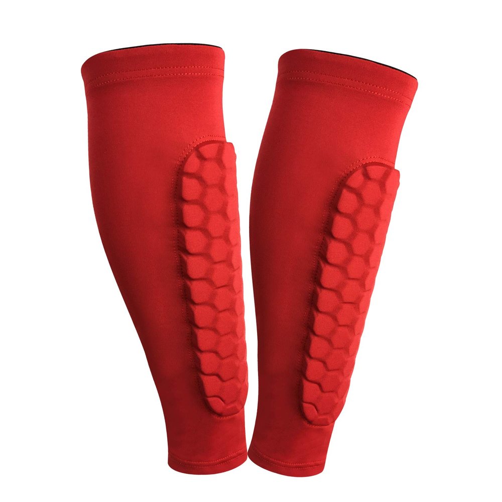 ESGTON Soccer Shin Guards for Youth Adult, Protective Gear Shin Brace Support for Football Basketball Volleyball Soccer Baseball-Red