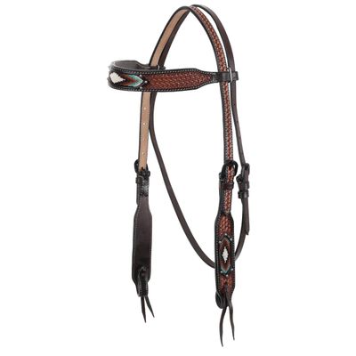 Showman Argentina Cow Leather Browband Headstall w/Beaded Inlay Design