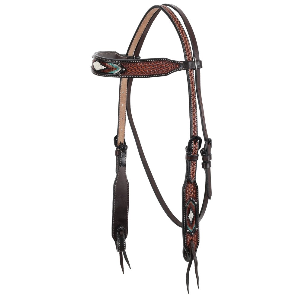 Showman Argentina Cow Leather Browband Headstall w/Beaded Inlay Design
