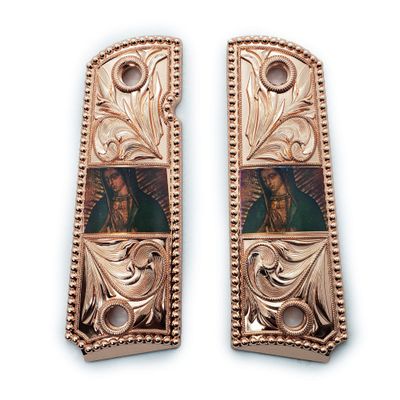 1911 Metal Grips Full Size Government/Commander Ambi Safety Cut - Screws Included - Virgin Mary 1911 Pistol Grips Rose Gold Finish
