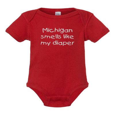 Campus Originals Ohio State Buckeyes Baby Infant Shower Birthday Gift Michigan Smells Like My Diaper Funny Rival Team Creeper Bodysuit (6 Months)