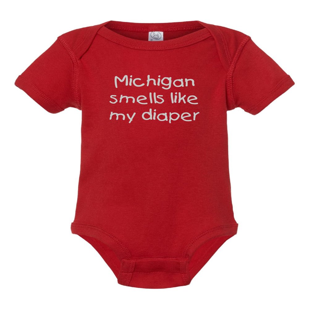 Campus Originals Ohio State Buckeyes Baby Infant Shower Birthday Gift Michigan Smells Like My Diaper Funny Rival Team Creeper Bodysuit (6 Months)