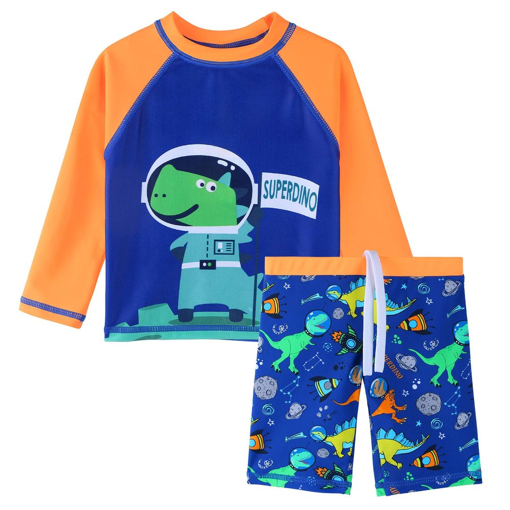 XFGIRLS Little Boys 2-Piece Long Sleeve Swimsuit Trunk and Rashguard 3-6M, Orange
