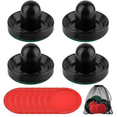Coopay Air Hockey Pushers and Pucks, Air Hockey Paddles with Felt Bottoms, Goal Handles Paddles Replacement Accessories with a Drawstring Bag for Game Tables (4 Striker, 8 Red Puck Pack)