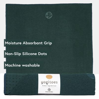 Manduka Yogitoes Yoga Mat Towel - Lightweight, Quick Drying Microfiber, Non Slip Skidless Technology, Use in Hot Yoga, Vinyasa and Power, 71" x 24", Deep Sea