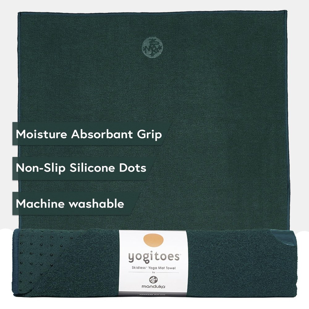 Manduka Yogitoes Yoga Mat Towel - Lightweight, Quick Drying Microfiber, Non Slip Skidless Technology, Use in Hot Yoga, Vinyasa and Power, 71" x 24", Deep Sea