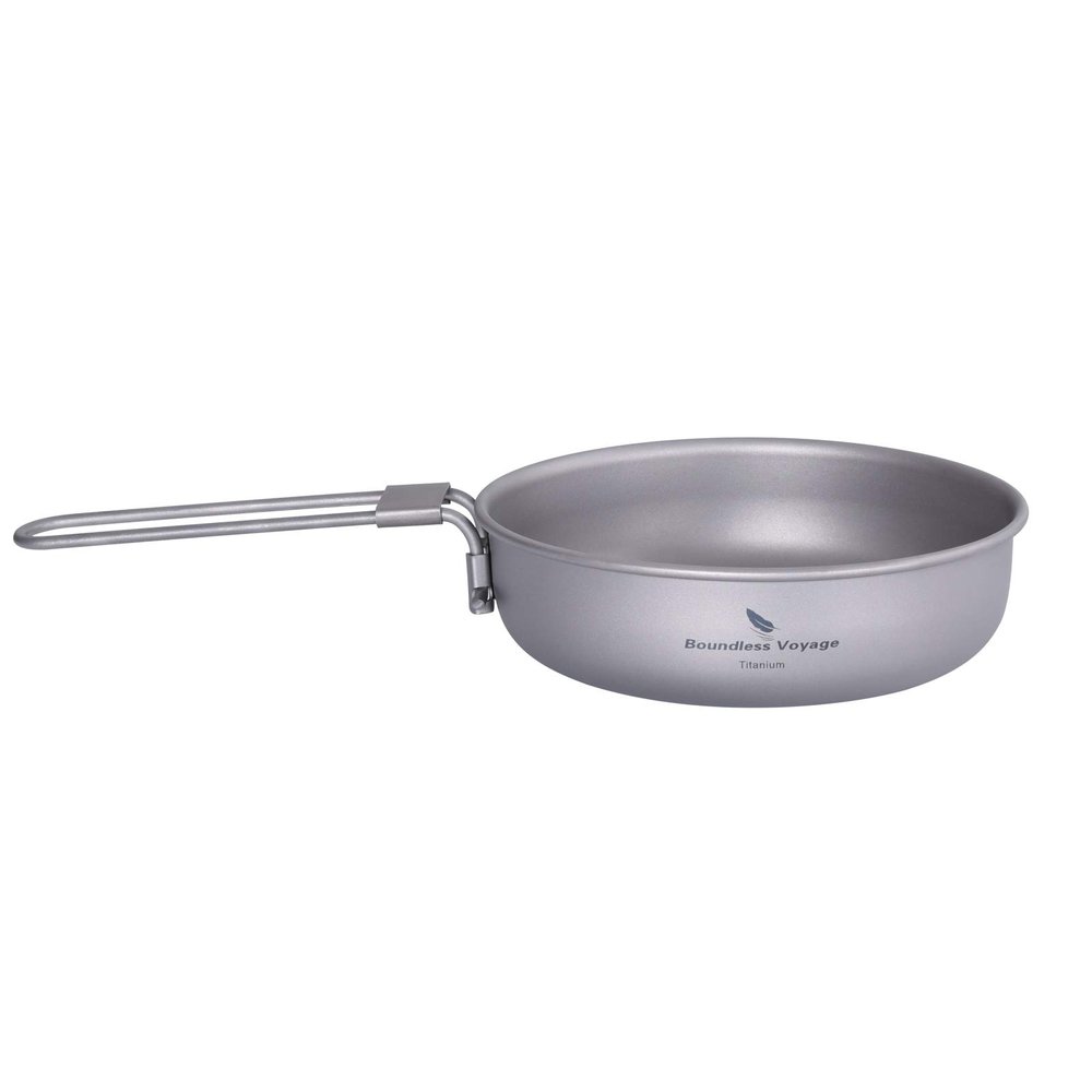 Boundless Voyage Titanium Frying Pan with Folding Handle Ultra-light for Camping Picnic Skillet Griddle Tableware Cookware A-Ti2061C