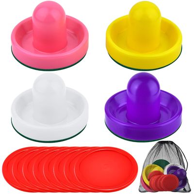Coopay Air Hockey Pushers and Pucks, Air Hockey Paddles with Felt Bottoms, Goal Handles Paddles Replacement Accessories with a Drawstring Bag for Game Tables (4 Striker, 8 Red Puck Pack)