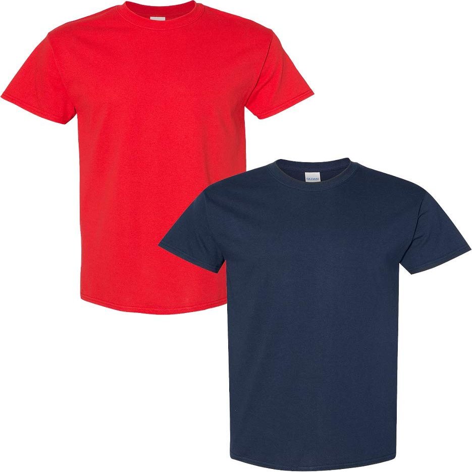 Gildan Men's Heavy Cotton Short Sleeve T Shirt, 2-Pack LRG-Red-Navy