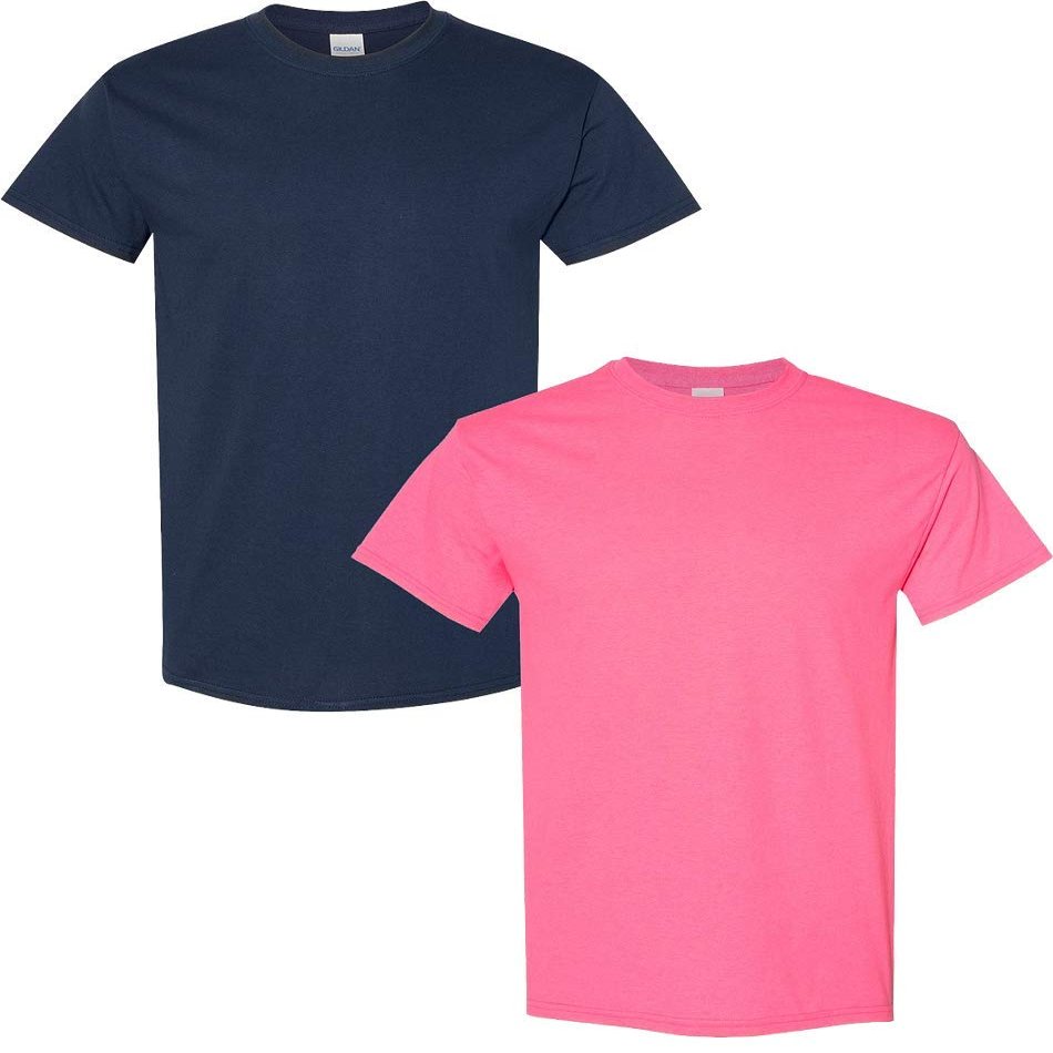 Gildan Men's Heavy Cotton Short Sleeve T Shirt, 2-Pack 2XL-Navy-Safetypink