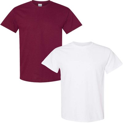 Gildan Men's Heavy Taped Neck Comfort Jersey T-Shirt, 2-Pack SML-Maroon-White