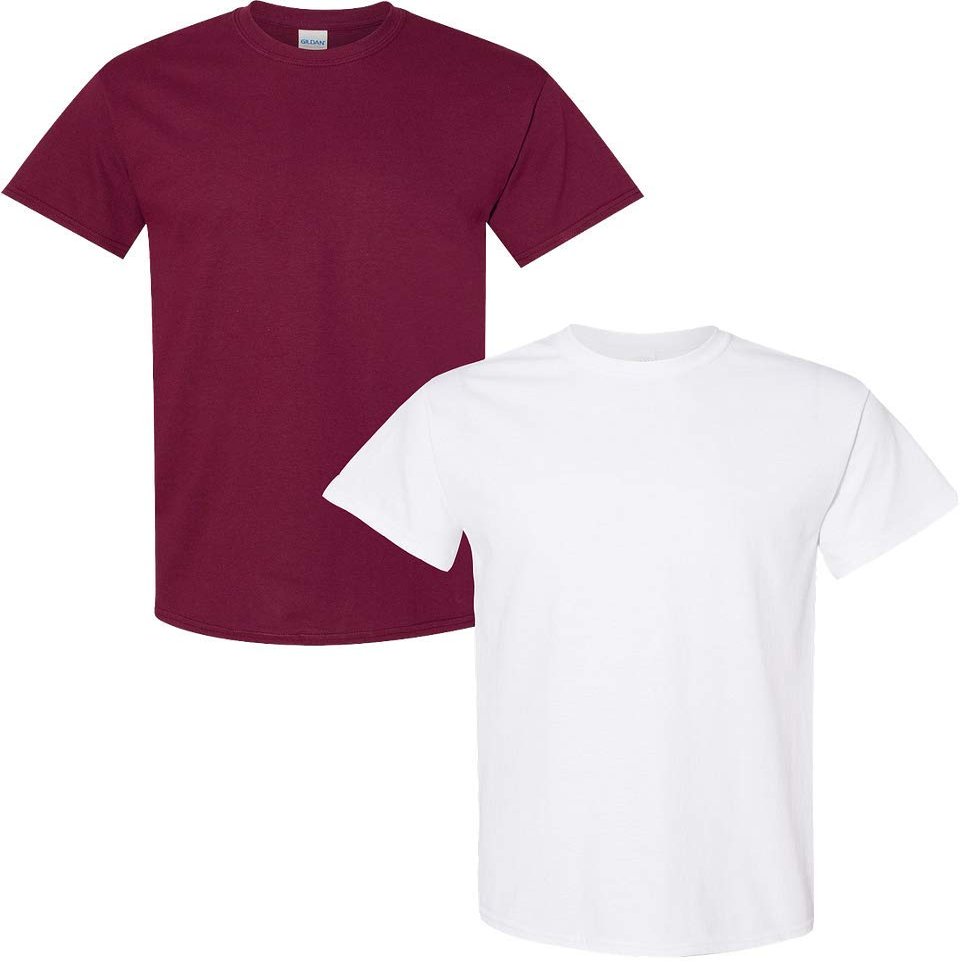 Gildan Men's Heavy Taped Neck Comfort Jersey T-Shirt, 2-Pack SML-Maroon-White