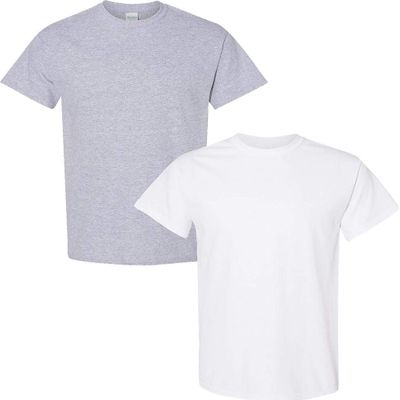 Gildan Men's Heavy Cotton Short Sleeve T Shirt, 2-Pack LRG-Sportgrey-White