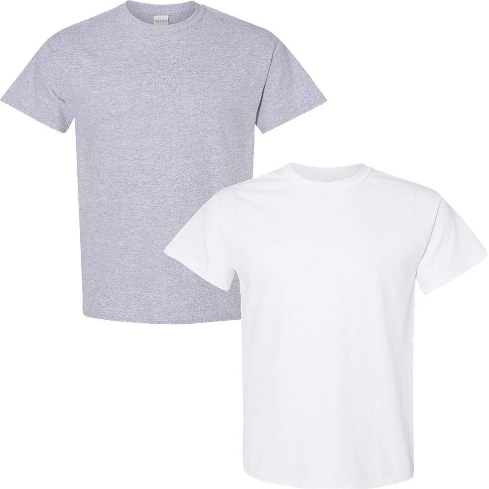 Gildan Men's Heavy Cotton Short Sleeve T Shirt, 2-Pack LRG-Sportgrey-White