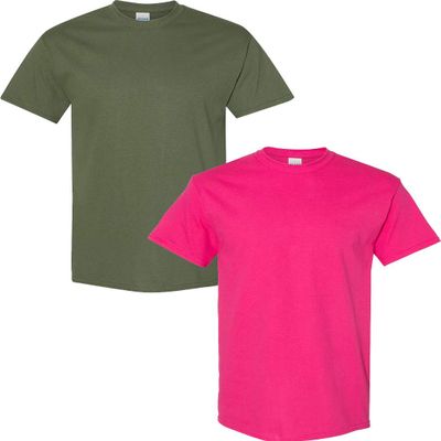 Gildan Men's Heavy Cotton Short Sleeve T Shirt, 2-Pack LRG-Military-Heliconia
