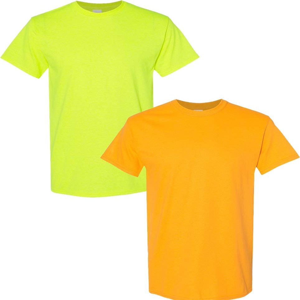 Gildan Men's Heavy Cotton Short Sleeve T Shirt, 2-Pack LRG-SafetyGreen-Gold