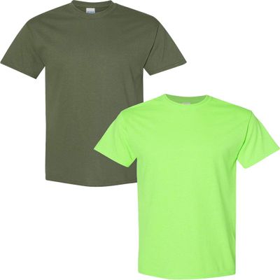 Gildan Men's Heavy Cotton Short Sleeve T Shirt, 2-Pack MED-Military-Neon