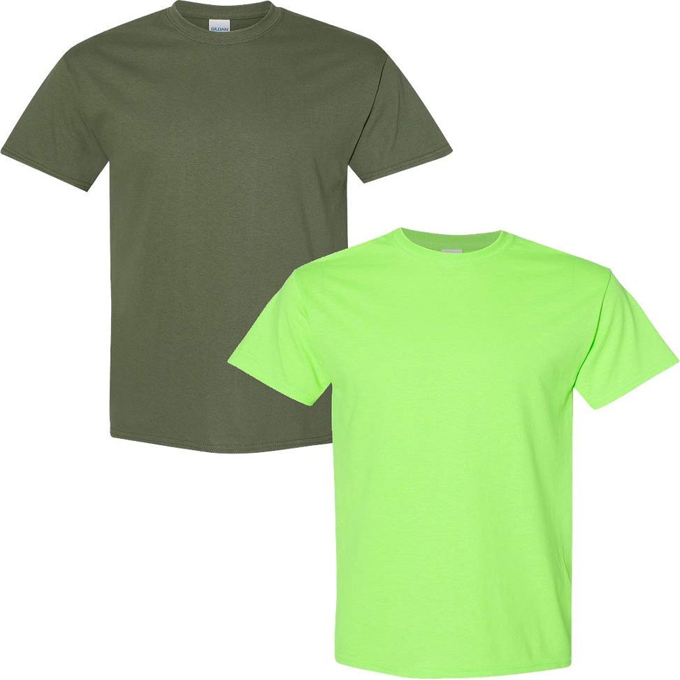 Gildan Men's Heavy Cotton Short Sleeve T Shirt, 2-Pack MED-Military-Neon