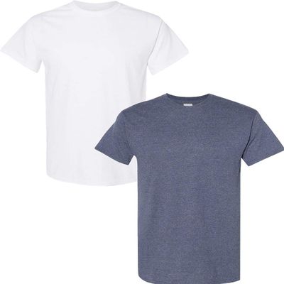 Gildan Men's G500 T-Shirt, 2-Pack SML-White-HeatherNavy