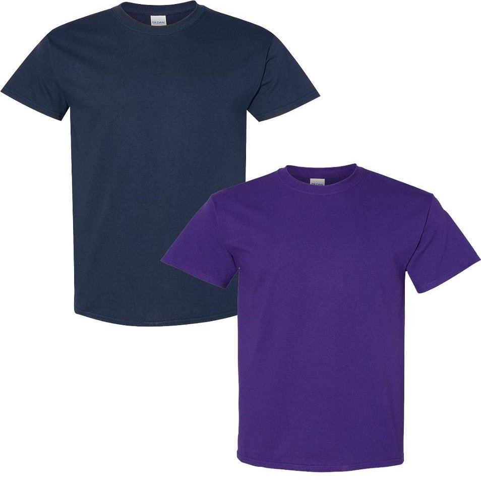 Gildan Men's Heavy Cotton Short Sleeve T Shirt, 2-Pack LRG-Navy-Purple