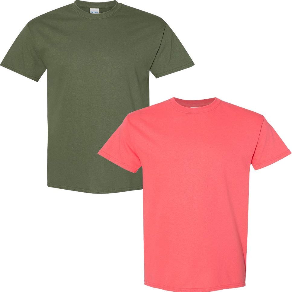 Gildan Men's Heavy Cotton Short Sleeve T Shirt, 2-Pack XL-Military-Coral