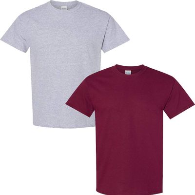 Gildan Men's Heavy Cotton Short Sleeve T Shirt, 2-Pack MED-Sportgrey-Maroon