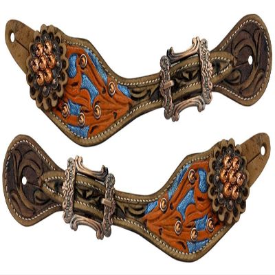 Showman Ladies Hand Painted Floral Stamped Leather Spur Straps