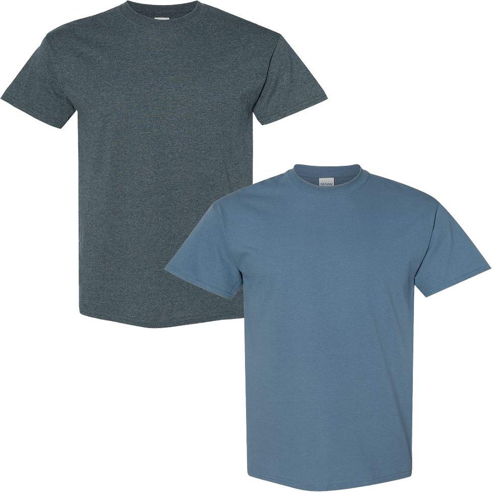 Gildan Men's Heavy Cotton Short Sleeve T Shirt, 2-Pack LRG-DarkHeather-Indigo