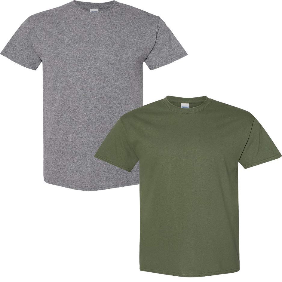 Gildan Men's Heavy Cotton Short Sleeve T Shirt, 2-Pack MED-Graphite-Military