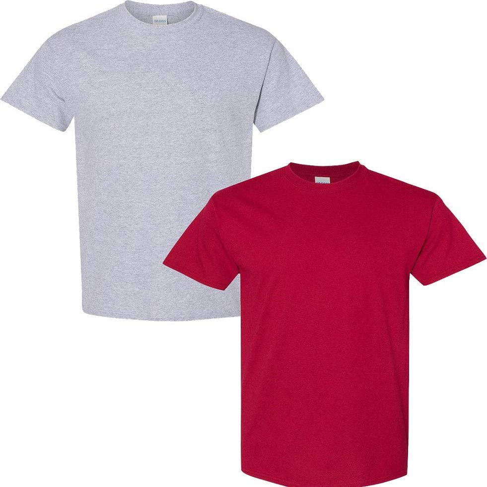 Gildan Men's Heavy Cotton Short Sleeve T Shirt, 2-Pack MED-Sportgrey-Cardinal