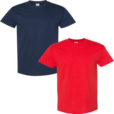 Gildan Men's Heavy Cotton Short Sleeve T Shirt, 2-Pack MED-Navy-Red