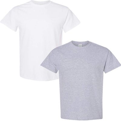 Gildan Men's Heavy Taped Neck Comfort Jersey T-Shirt, 2-Pack LRG-White-Sportgrey