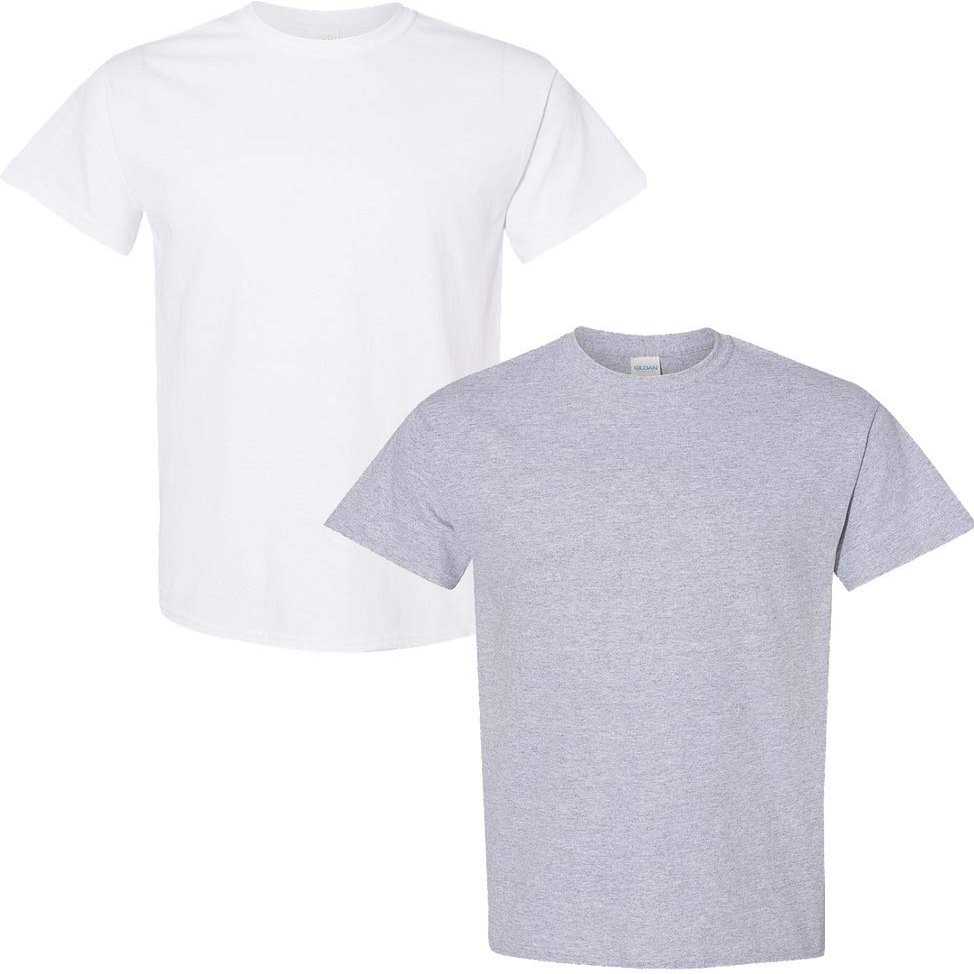 Gildan Men's Heavy Taped Neck Comfort Jersey T-Shirt, 2-Pack LRG-White-Sportgrey