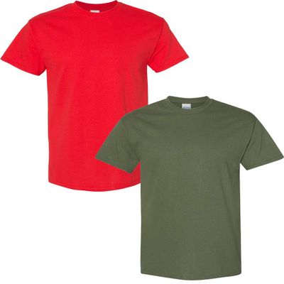 Gildan Men's Heavy Cotton Short Sleeve T Shirt, 2-Pack 2XL-Red-Military
