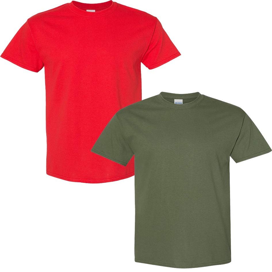 Gildan Men's Heavy Cotton Short Sleeve T Shirt, 2-Pack 2XL-Red-Military