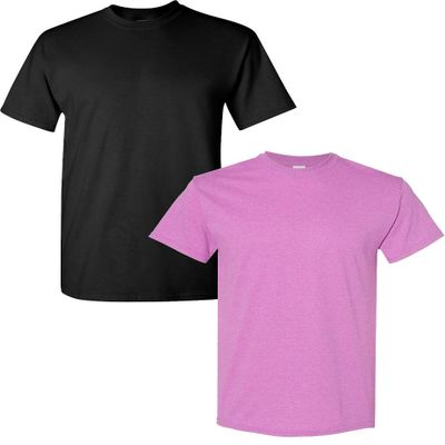 Gildan Men's Heavy Taped Neck Comfort Jersey T-Shirt, 2-Pack SML-Black-HeatherOrchid