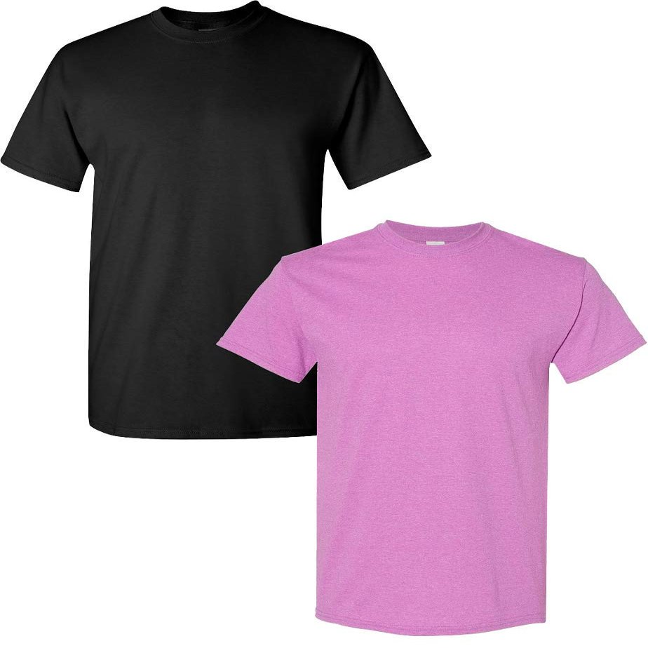 Gildan Men's Heavy Taped Neck Comfort Jersey T-Shirt, 2-Pack SML-Black-HeatherOrchid