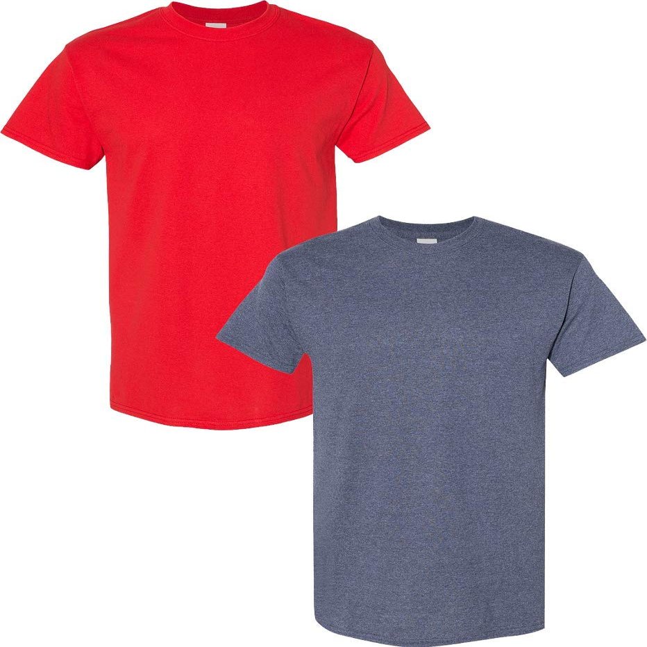 Gildan Men's Heavy Cotton Short Sleeve T Shirt, 2-Pack 2XL-Red-HeatherNavy